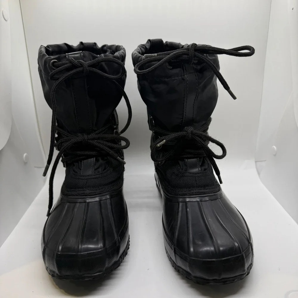 Womens Black Nylon Rubber Duck Snow Rain Boots Size 6 Insulated Steel Shank